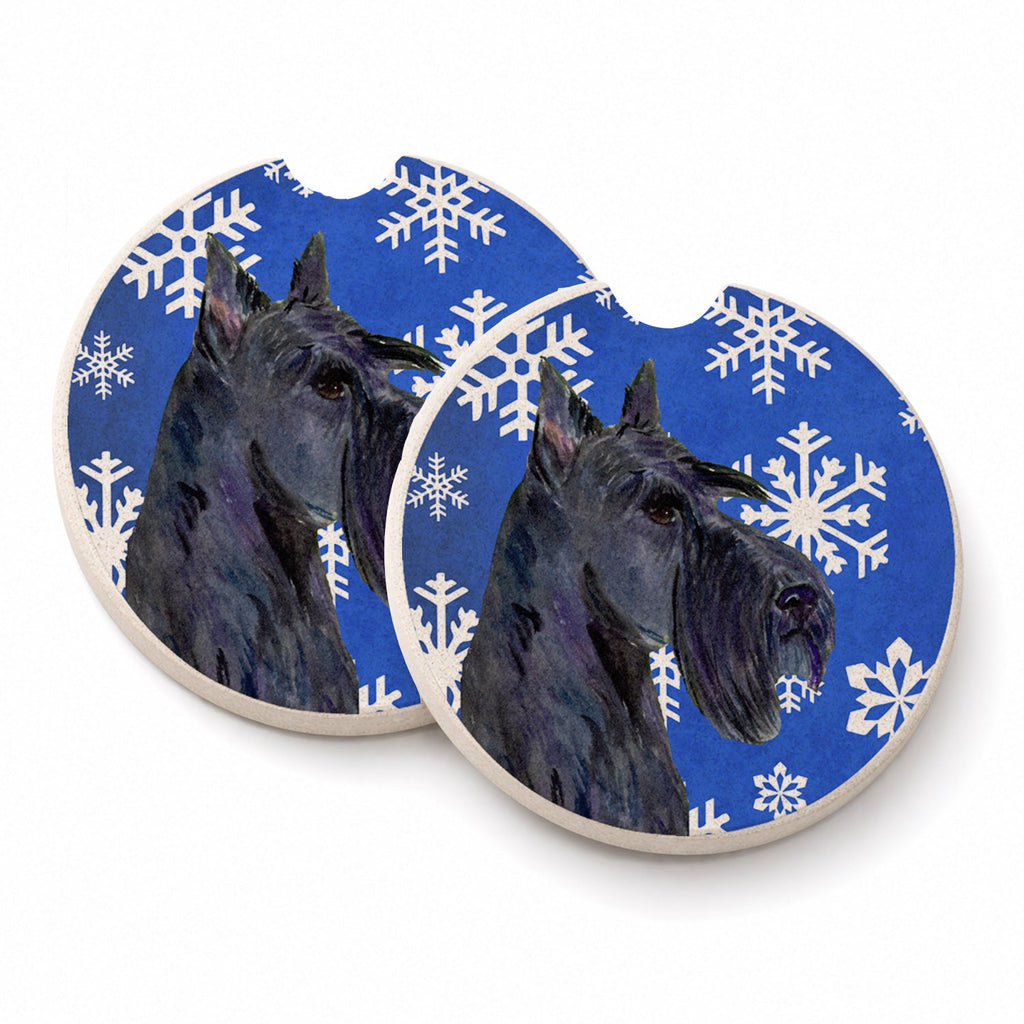 Scottish Terrier Winter Snowflakes Holiday Set of 2 Cup Holder Car Coasters Absorbent Round Sandstone Coasters Gifts for Men or Women, 2.5, Multicolor
