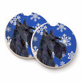 Scottish Terrier Winter Snowflakes Holiday Set of 2 Cup Holder Car Coasters Absorbent Round Sandstone Coasters Gifts for Men or Women, 2.5, Multicolor