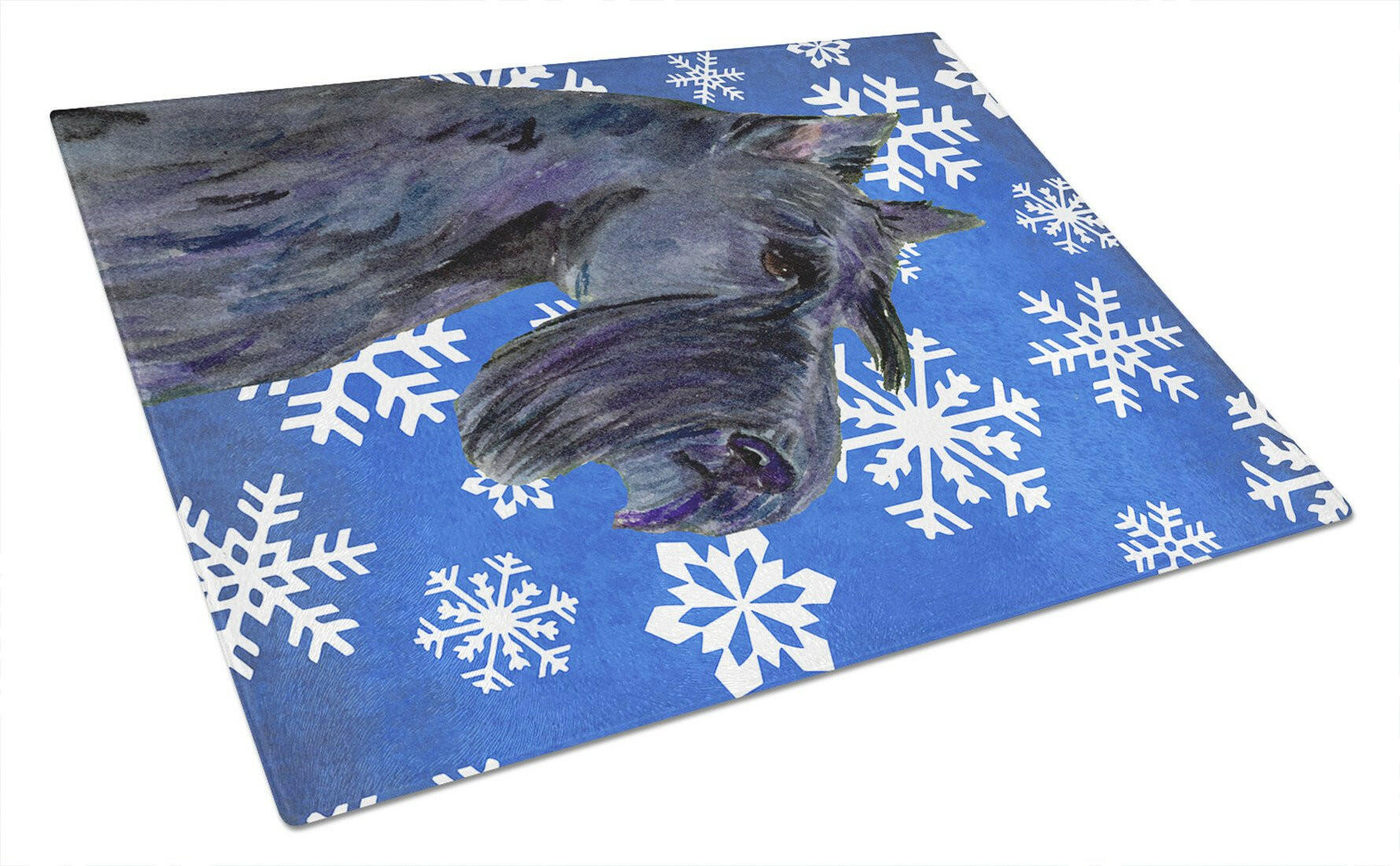 Scottish Terrier Winter Snowflakes Holiday Cutting Board Tempered Glass Kitchen Cutting Surface, Heat Resistant Chopping, Non-Slip Feet, Food Prep & Serving