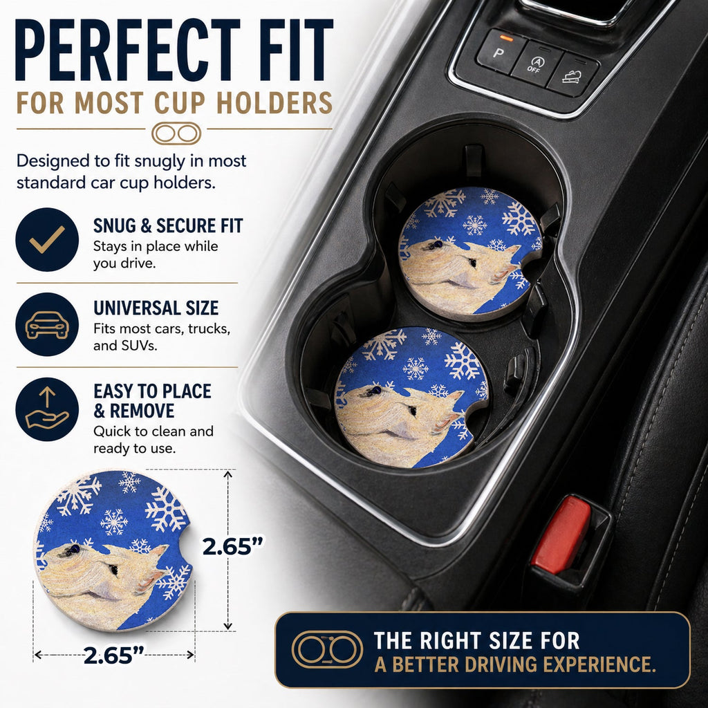 Scottish Terrier Winter Snowflakes Holiday Set of 2 Cup Holder Car Coasters Absorbent Round Sandstone Coasters Gifts for Men or Women, 2.5, Multicolor