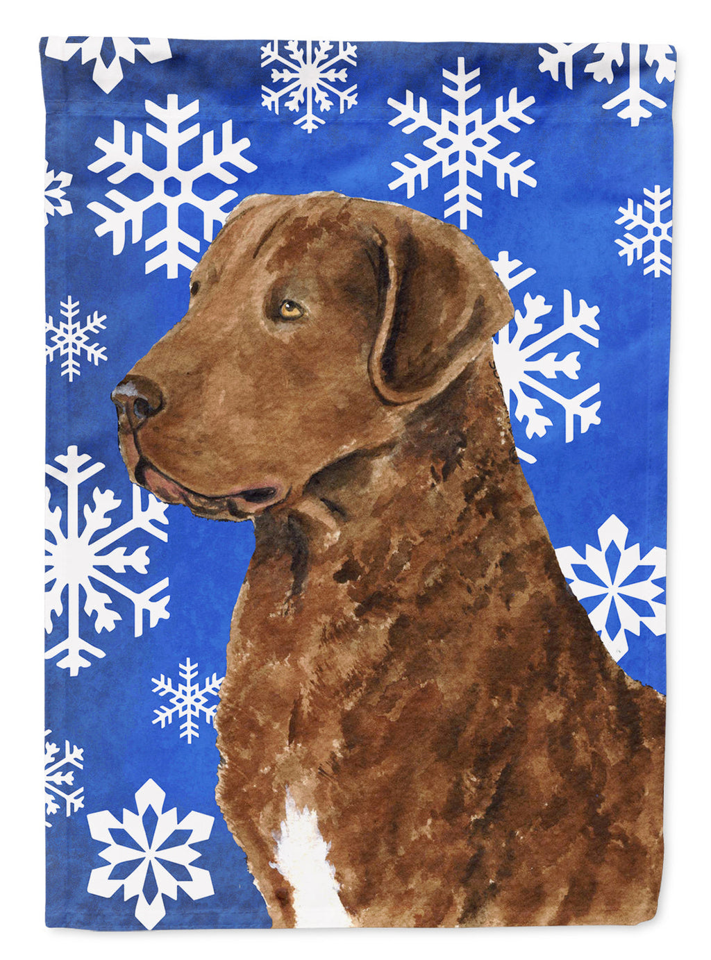 Chesapeake Bay Retriever Winter Snowflakes Holiday House Flag 28x40 Porch Sleeve Pole Decorative Outside Yard Banner Artwork Wall Hanging, Polyester