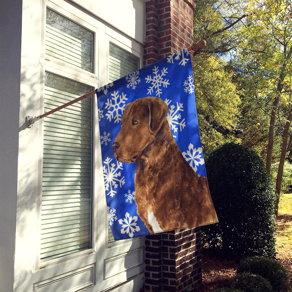 Chesapeake Bay Retriever Winter Snowflakes Holiday House Flag 28x40 Porch Sleeve Pole Decorative Outside Yard Banner Artwork Wall Hanging, Polyester