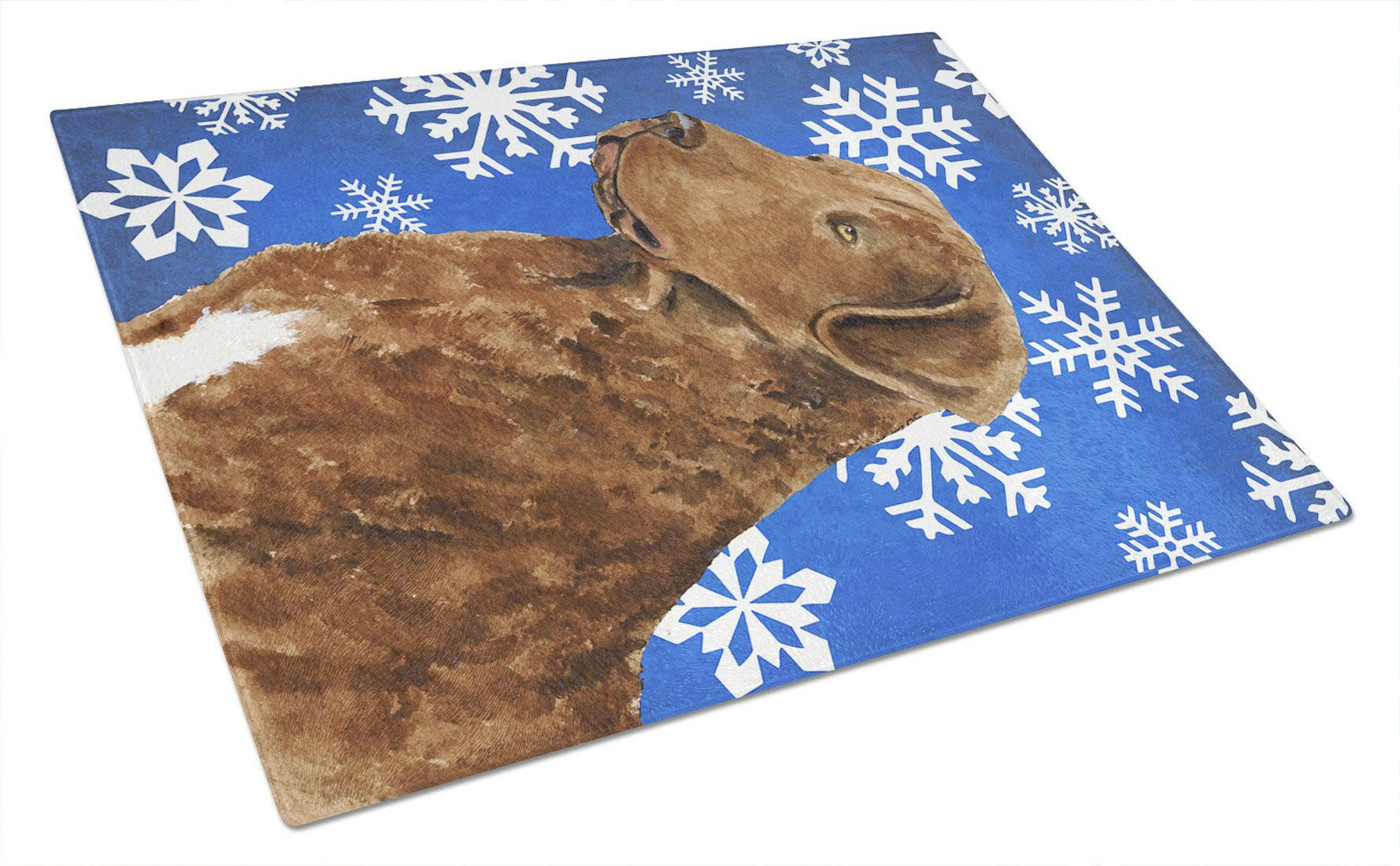 Chesapeake Bay Retriever Winter Snowflakes Holiday Cutting Board Tempered Glass Kitchen Cutting Surface, Heat Resistant Chopping, Non-Slip Feet, Food Prep & Serving