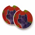 Skye Terrier Red Green Snowflake Holiday Christmas Set of 2 Cup Holder Car Coasters Absorbent Round Sandstone Coasters Gifts for Men or Women, 2.5, Multicolor