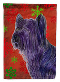 Skye Terrier Red Green Snowflake Holiday Christmas House Flag 28x40 Porch Sleeve Pole Decorative Outside Yard Banner Artwork Wall Hanging, Polyester