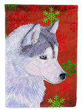 Siberian Husky Red Green Snowflake Holiday Christmas House Flag 28x40 Porch Sleeve Pole Decorative Outside Yard Banner Artwork Wall Hanging, Polyester
