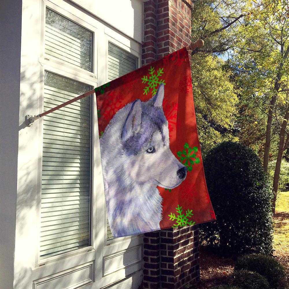 Siberian Husky Red Green Snowflake Holiday Christmas House Flag 28x40 Porch Sleeve Pole Decorative Outside Yard Banner Artwork Wall Hanging, Polyester
