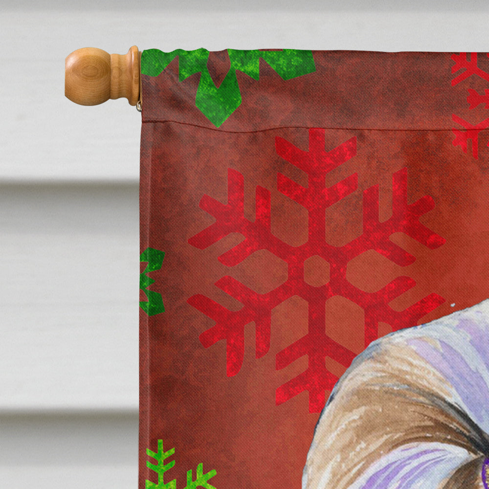 Shih Tzu Red and Green Snowflakes Holiday Christmas House Flag 28x40 Porch Sleeve Pole Decorative Outside Yard Banner Artwork Wall Hanging, Polyester