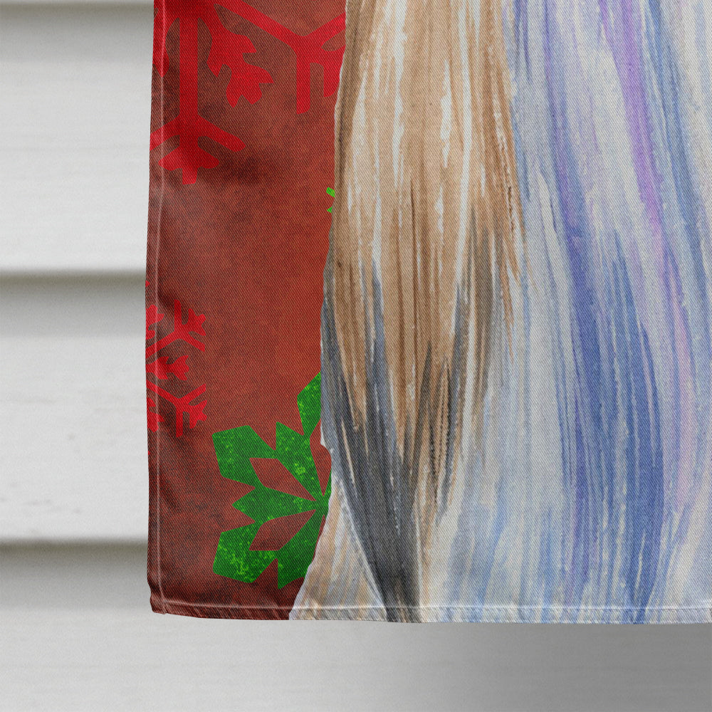 Shih Tzu Red and Green Snowflakes Holiday Christmas House Flag 28x40 Porch Sleeve Pole Decorative Outside Yard Banner Artwork Wall Hanging, Polyester