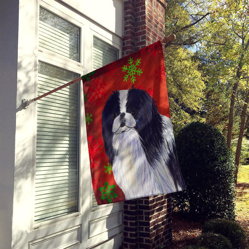 Japanese Chin Red and Green Snowflakes Holiday Christmas House Flag 28x40 Porch Sleeve Pole Decorative Outside Yard Banner Artwork Wall Hanging, Polyester