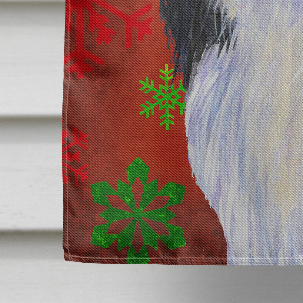Japanese Chin Red and Green Snowflakes Holiday Christmas House Flag 28x40 Porch Sleeve Pole Decorative Outside Yard Banner Artwork Wall Hanging, Polyester