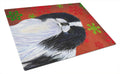 Japanese Chin Red and Green Snowflakes Holiday Christmas Cutting Board Tempered Glass Kitchen Cutting Surface, Heat Resistant Chopping, Non-Slip Feet, Food Prep & Serving