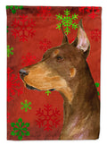 Doberman Red and Green Snowflakes Holiday Christmas House Flag 28x40 Porch Sleeve Pole Decorative Outside Yard Banner Artwork Wall Hanging, Polyester