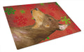 Doberman Red and Green Snowflakes Holiday Christmas Cutting Board Tempered Glass Kitchen Cutting Surface, Heat Resistant Chopping, Non-Slip Feet, Food Prep & Serving