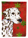 Dalmatian Red and Green Snowflakes Holiday Christmas House Flag 28x40 Porch Sleeve Pole Decorative Outside Yard Banner Artwork Wall Hanging, Polyester