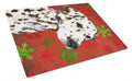 Dalmatian Red and Green Snowflakes Holiday Christmas Cutting Board Tempered Glass Kitchen Cutting Surface, Heat Resistant Chopping, Non-Slip Feet, Food Prep & Serving