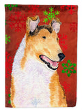 Collie Smooth Red Green Snowflakes Christmas House Flag 28x40 Porch Sleeve Pole Decorative Outside Yard Banner Artwork Wall Hanging, Polyester