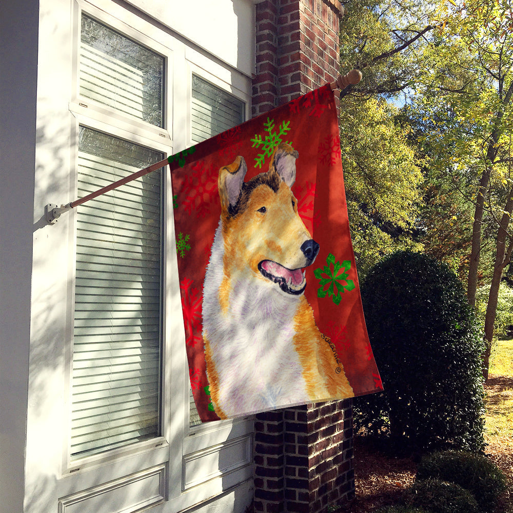 Collie Smooth Red Green Snowflakes Christmas House Flag 28x40 Porch Sleeve Pole Decorative Outside Yard Banner Artwork Wall Hanging, Polyester