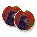 Cocker Spaniel Red Green Snowflakes Christmas Set of 2 Cup Holder Car Coasters Absorbent Round Sandstone Coasters Gifts for Men or Women, 2.5, Multicolor