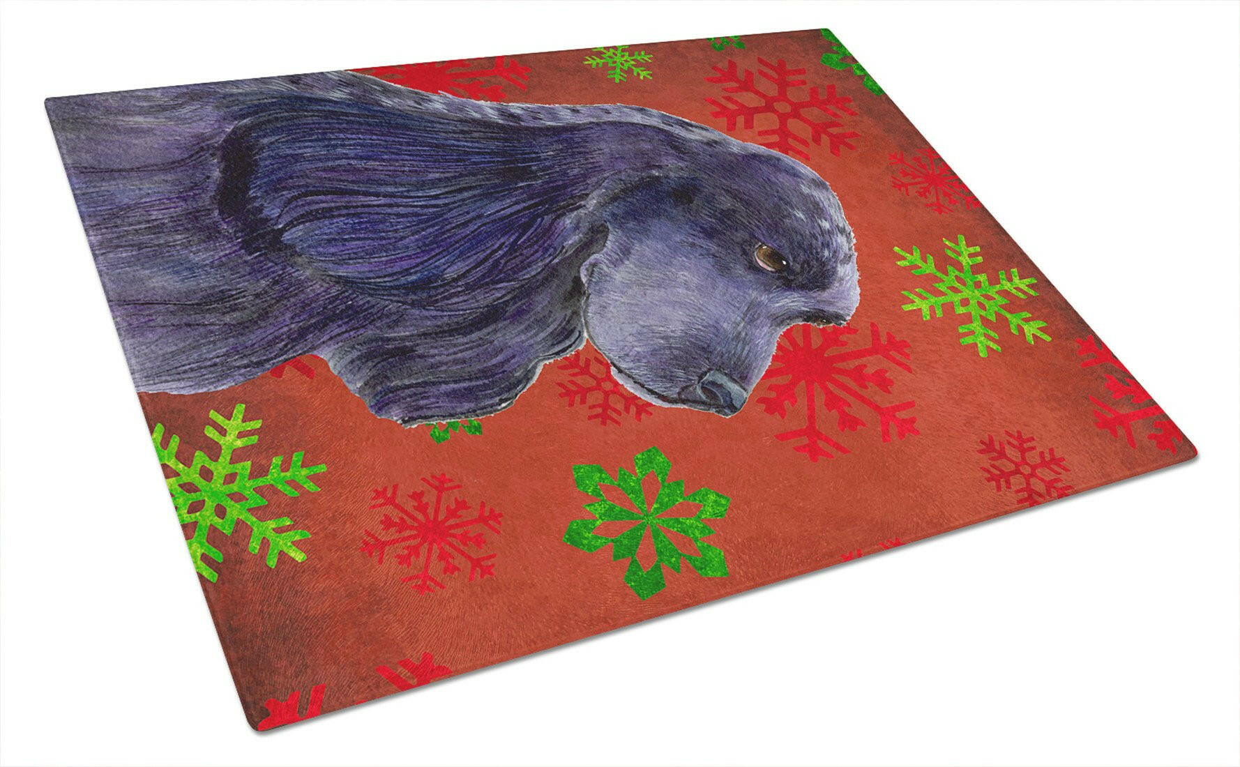 Cocker Spaniel Red Green Snowflakes Christmas Cutting Board Tempered Glass Kitchen Cutting Surface, Heat Resistant Chopping, Non-Slip Feet, Food Prep & Serving