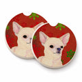 Chihuahua Red and Green Snowflakes Holiday Christmas Set of 2 Cup Holder Car Coasters Absorbent Round Sandstone Coasters Gifts for Men or Women, 2.5, Multicolor