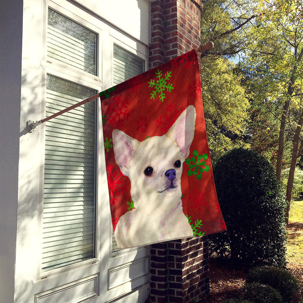 Chihuahua Red and Green Snowflakes Holiday Christmas House Flag 28x40 Porch Sleeve Pole Decorative Outside Yard Banner Artwork Wall Hanging, Polyester