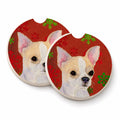 Chihuahua Red and Green Snowflakes Holiday Christmas Set of 2 Cup Holder Car Coasters Absorbent Round Sandstone Coasters Gifts for Men or Women, 2.5, Multicolor