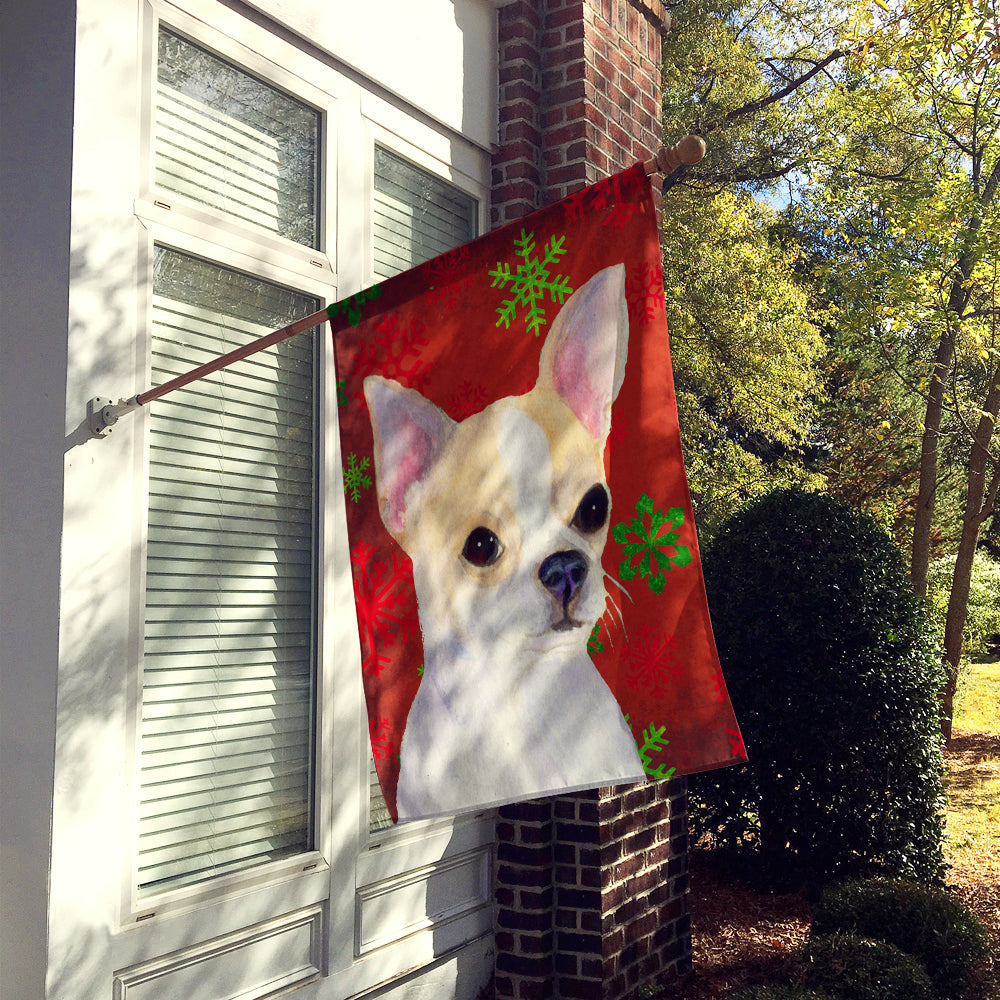 Chihuahua Red and Green Snowflakes Holiday Christmas House Flag 28x40 Porch Sleeve Pole Decorative Outside Yard Banner Artwork Wall Hanging, Polyester
