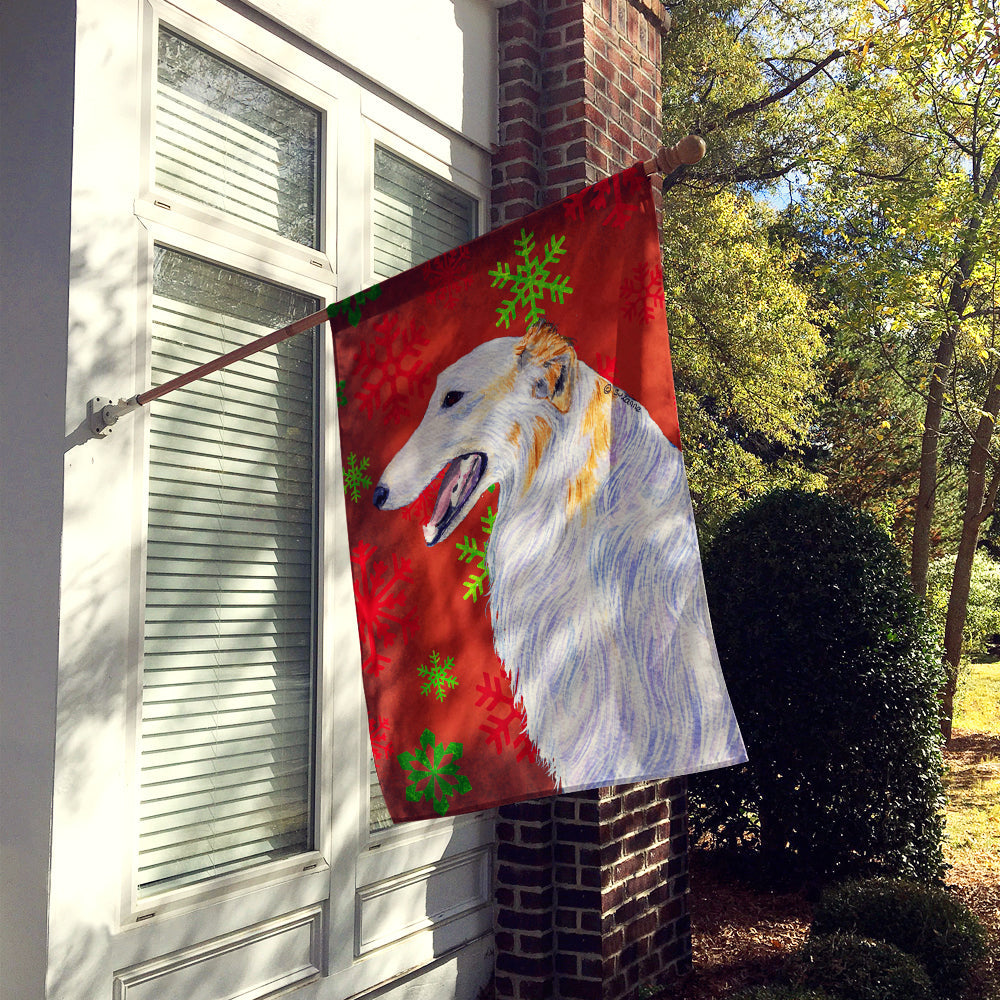 Borzoi Red and Green Snowflakes Holiday Christmas House Flag 28x40 Porch Sleeve Pole Decorative Outside Yard Banner Artwork Wall Hanging, Polyester