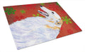 Borzoi Red and Green Snowflakes Holiday Christmas Cutting Board Tempered Glass Kitchen Cutting Surface, Heat Resistant Chopping, Non-Slip Feet, Food Prep & Serving