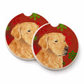 Golden Retriever Red Green Snowflake Holiday Christmas Set of 2 Cup Holder Car Coasters Absorbent Round Sandstone Coasters Gifts for Men or Women, 2.5, Multicolor