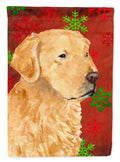 Golden Retriever Red Green Snowflake Holiday Christmas House Flag 28x40 Porch Sleeve Pole Decorative Outside Yard Banner Artwork Wall Hanging, Polyester