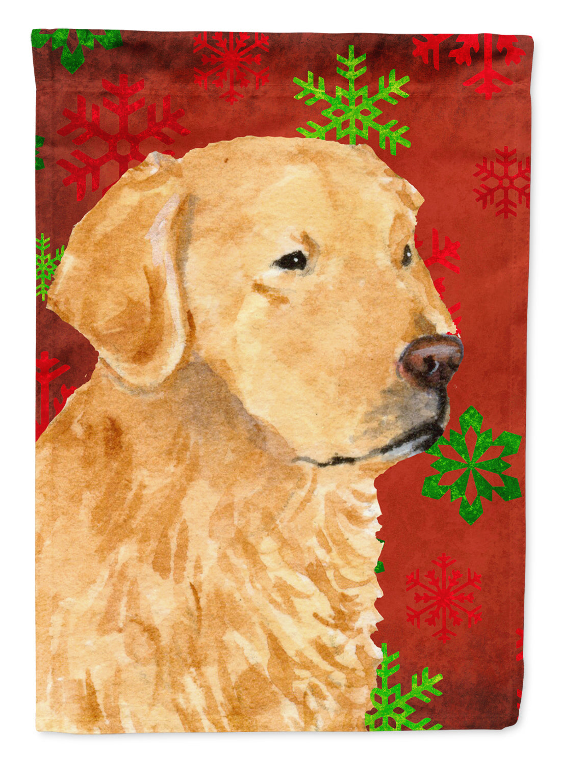 Golden Retriever Red Green Snowflake Holiday Christmas House Flag 28x40 Porch Sleeve Pole Decorative Outside Yard Banner Artwork Wall Hanging, Polyester