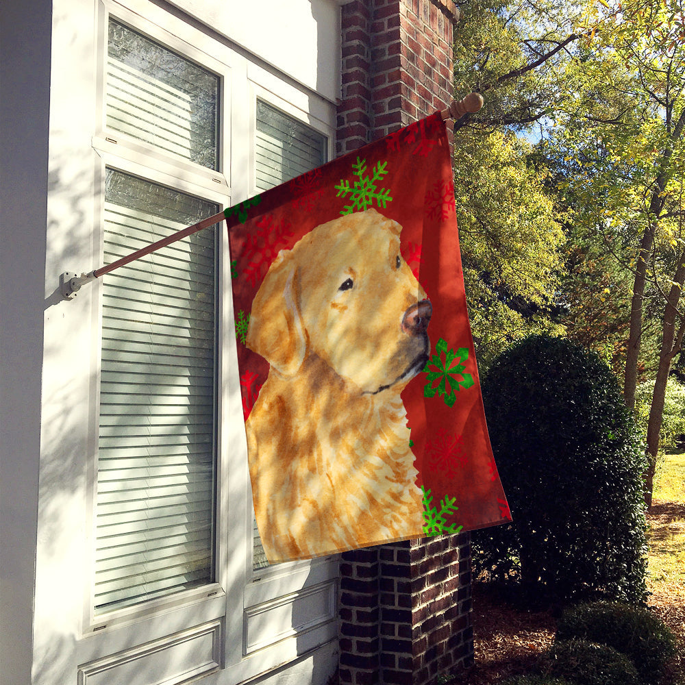 Golden Retriever Red Green Snowflake Holiday Christmas House Flag 28x40 Porch Sleeve Pole Decorative Outside Yard Banner Artwork Wall Hanging, Polyester