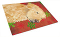 Golden Retriever Red Green Snowflake Holiday Christmas Cutting Board Tempered Glass Kitchen Cutting Surface, Heat Resistant Chopping, Non-Slip Feet, Food Prep & Serving