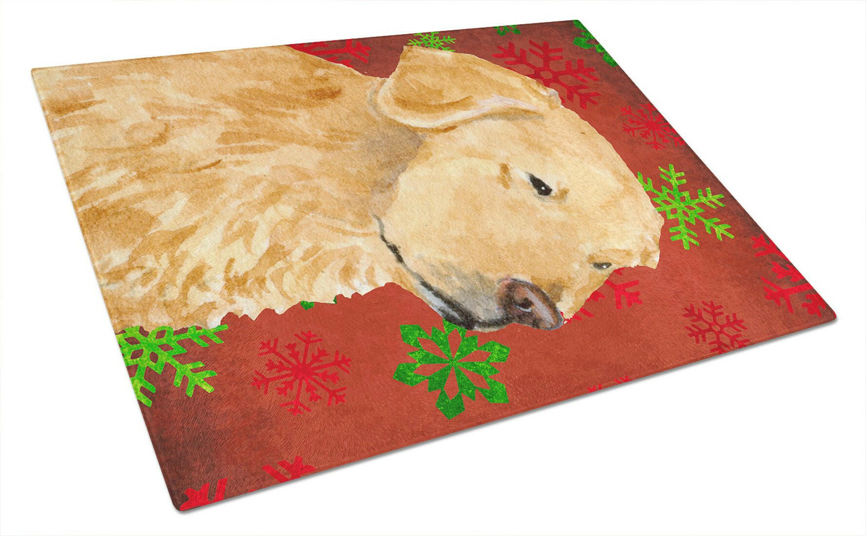 Golden Retriever Red Green Snowflake Holiday Christmas Cutting Board Tempered Glass Kitchen Cutting Surface, Heat Resistant Chopping, Non-Slip Feet, Food Prep & Serving