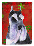 Schnauzer Red and Green Snowflakes Holiday Christmas House Flag 28x40 Porch Sleeve Pole Decorative Outside Yard Banner Artwork Wall Hanging, Polyester