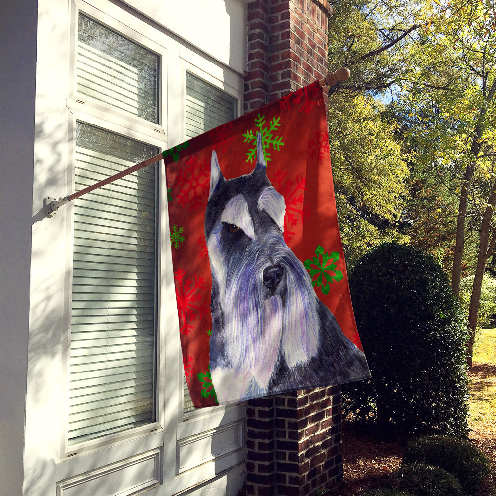 Schnauzer Red and Green Snowflakes Holiday Christmas House Flag 28x40 Porch Sleeve Pole Decorative Outside Yard Banner Artwork Wall Hanging, Polyester