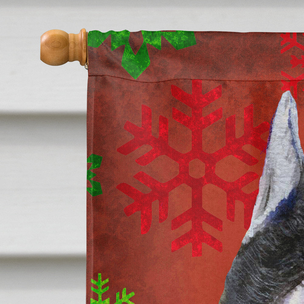 Schnauzer Red and Green Snowflakes Holiday Christmas House Flag 28x40 Porch Sleeve Pole Decorative Outside Yard Banner Artwork Wall Hanging, Polyester