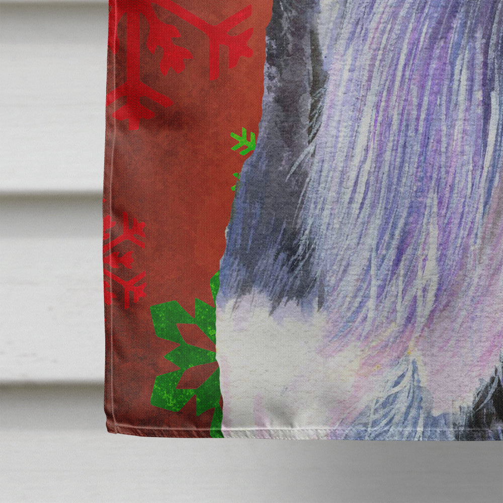 Schnauzer Red and Green Snowflakes Holiday Christmas House Flag 28x40 Porch Sleeve Pole Decorative Outside Yard Banner Artwork Wall Hanging, Polyester