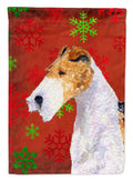 Fox Terrier Red and Green Snowflakes Holiday Christmas House Flag 28x40 Porch Sleeve Pole Decorative Outside Yard Banner Artwork Wall Hanging, Polyester