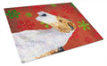 Fox Terrier Red and Green Snowflakes Holiday Christmas Cutting Board Tempered Glass Kitchen Cutting Surface, Heat Resistant Chopping, Non-Slip Feet, Food Prep & Serving