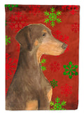 Doberman Red and Green Snowflakes Holiday Christmas House Flag 28x40 Porch Sleeve Pole Decorative Outside Yard Banner Artwork Wall Hanging, Polyester