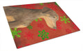Doberman Red and Green Snowflakes Holiday Christmas Cutting Board Tempered Glass Kitchen Cutting Surface, Heat Resistant Chopping, Non-Slip Feet, Food Prep & Serving