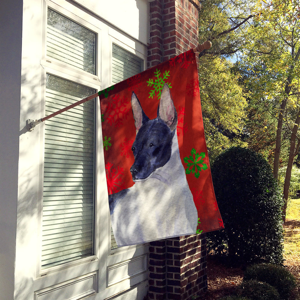 Rat Terrier Red and Green Snowflakes Holiday Christmas House Flag 28x40 Porch Sleeve Pole Decorative Outside Yard Banner Artwork Wall Hanging, Polyester