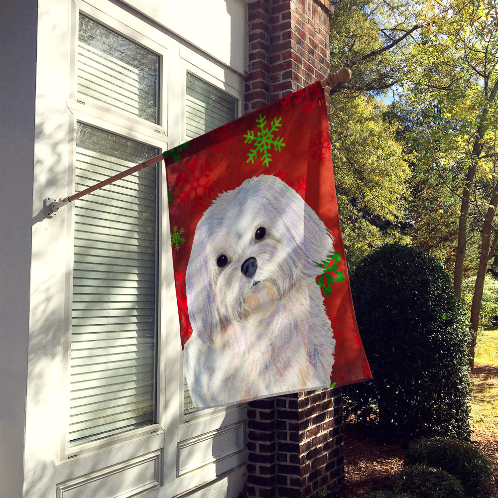Maltese Red and Green Snowflakes Holiday Christmas House Flag 28x40 Porch Sleeve Pole Decorative Outside Yard Banner Artwork Wall Hanging, Polyester