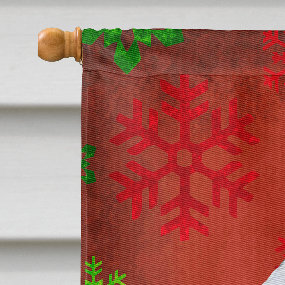 Bedlington Terrier Red and Green Snowflakes Holiday Christmas House Flag 28x40 Porch Sleeve Pole Decorative Outside Yard Banner Artwork Wall Hanging, Polyester