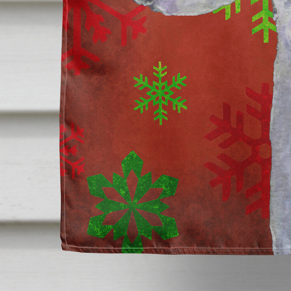 Bedlington Terrier Red and Green Snowflakes Holiday Christmas House Flag 28x40 Porch Sleeve Pole Decorative Outside Yard Banner Artwork Wall Hanging, Polyester
