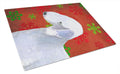 Bedlington Terrier Red and Green Snowflakes Holiday Christmas Cutting Board Tempered Glass Kitchen Cutting Surface, Heat Resistant Chopping, Non-Slip Feet, Food Prep & Serving
