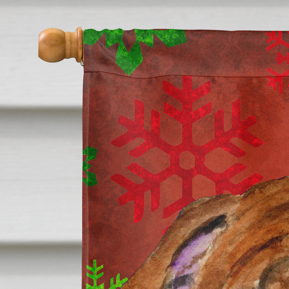 Bulldog English Red and Green Snowflakes Holiday Christmas House Flag 28x40 Porch Sleeve Pole Decorative Outside Yard Banner Artwork Wall Hanging, Polyester